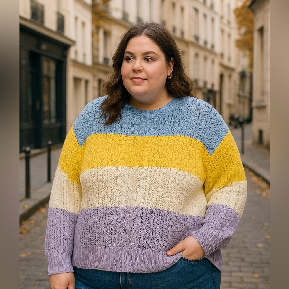 no comment colorblock knit sweater 2X
